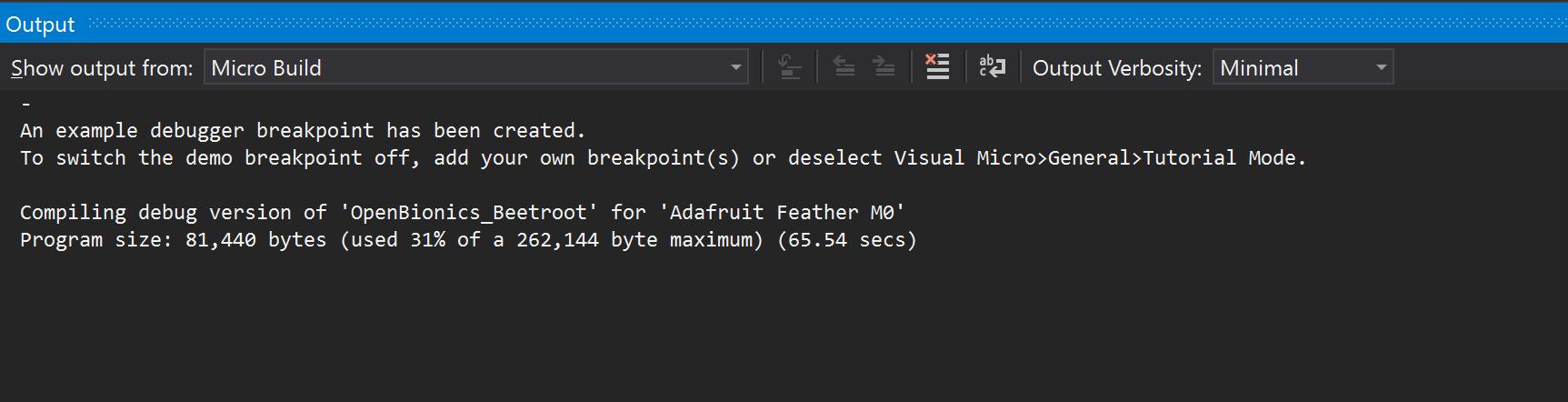 Visual Studio Output Window
