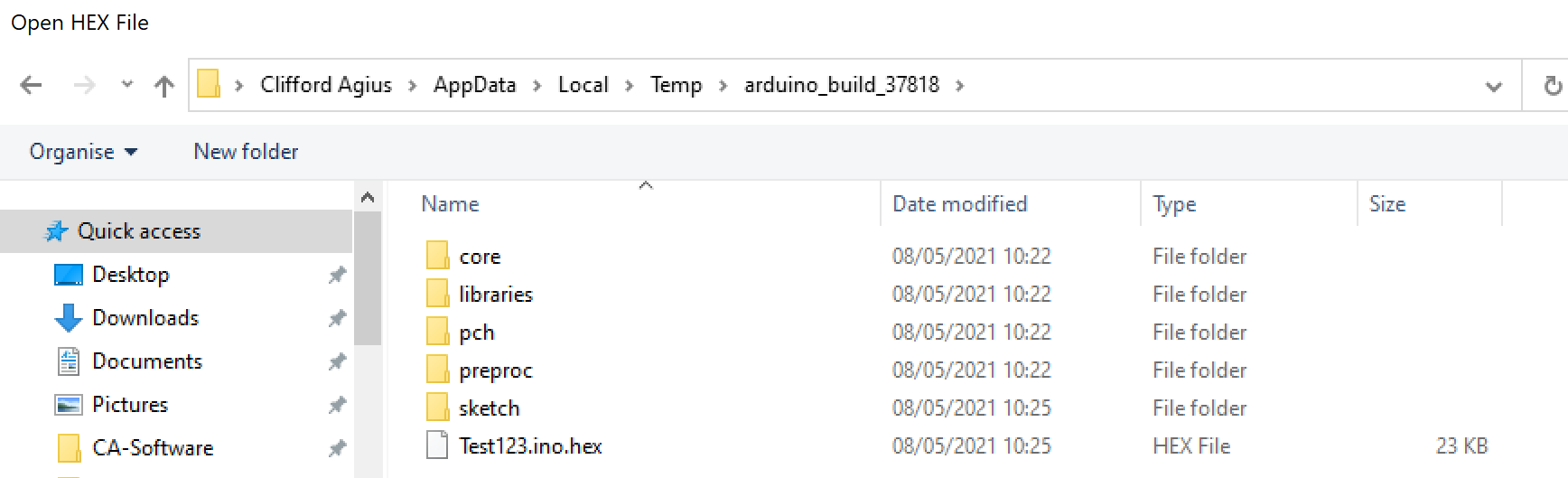 File Explorer showing where the file is located