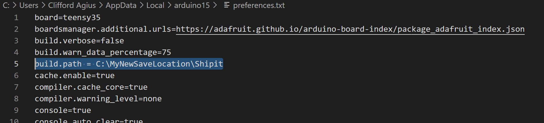 Build.Path added to the Preference.txt file