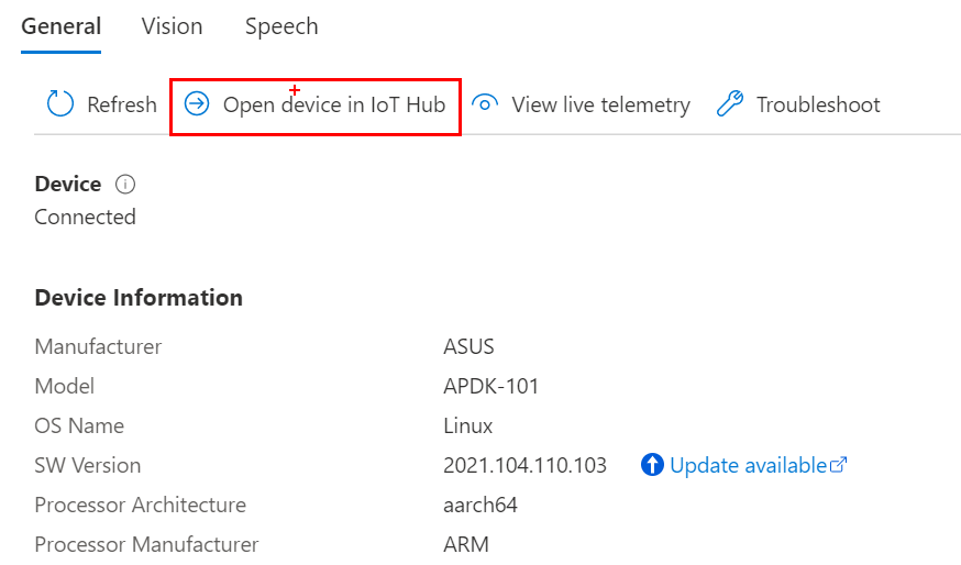 Open device in IoT Hub