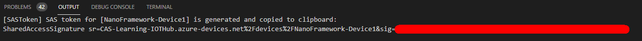 VSCode Output window with the SASToken