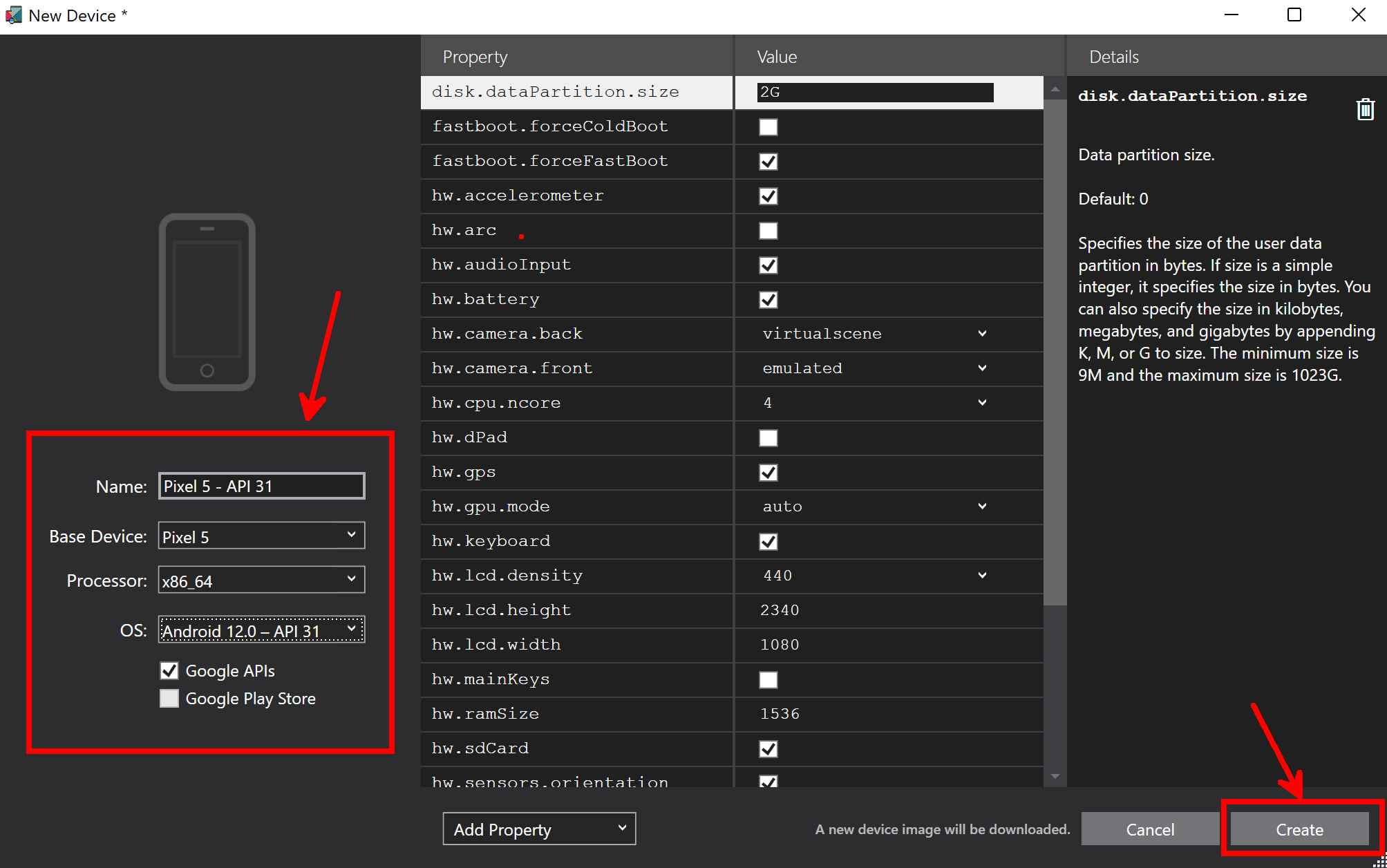 Creating a Pixel 5 device
