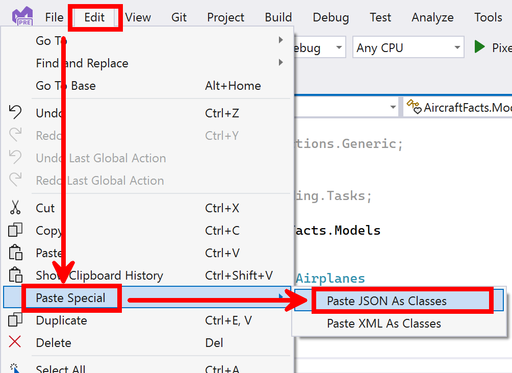 Paste the JSON Object to auto create the model