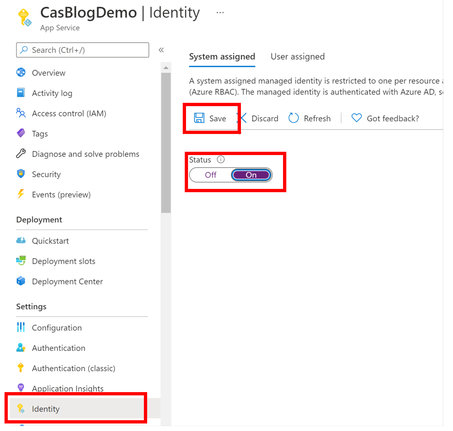 WebAPI Turn on Managed Identity