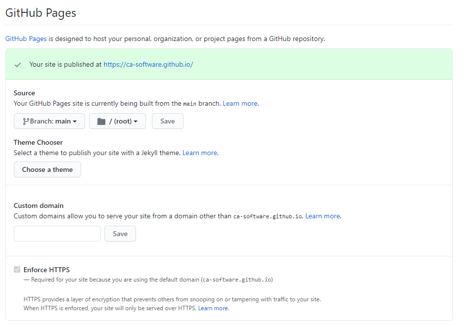 GitHub Settings for GitHub Pages