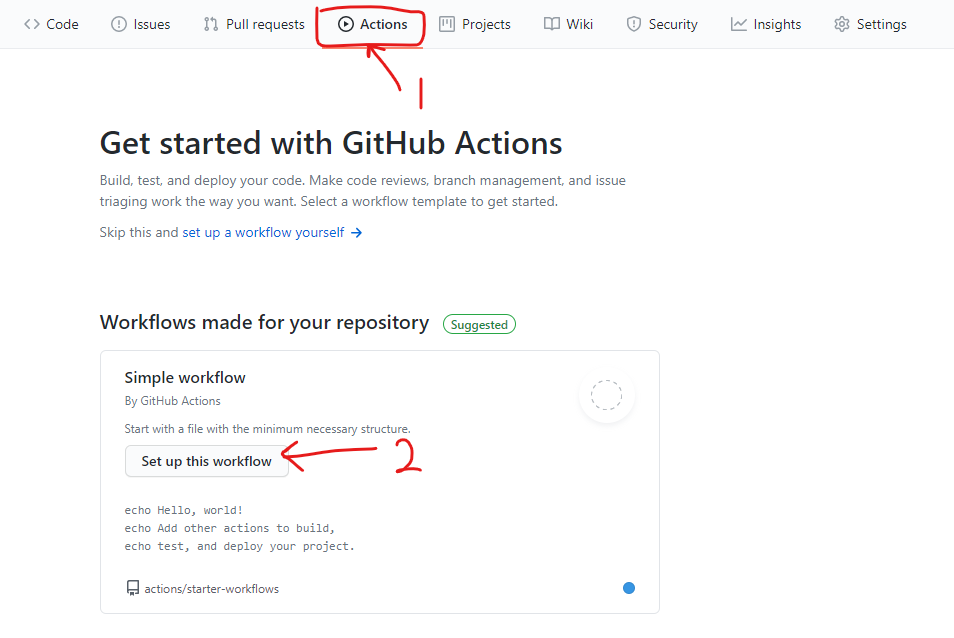 GitHub selecting a simple Action