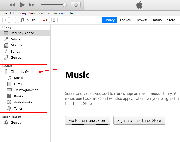 Check device is seen in iTunes